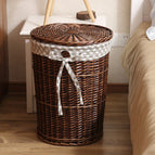 Large diameter 38cm outer height 50cm / Coffee brown basket with lid and diamond pattern lining