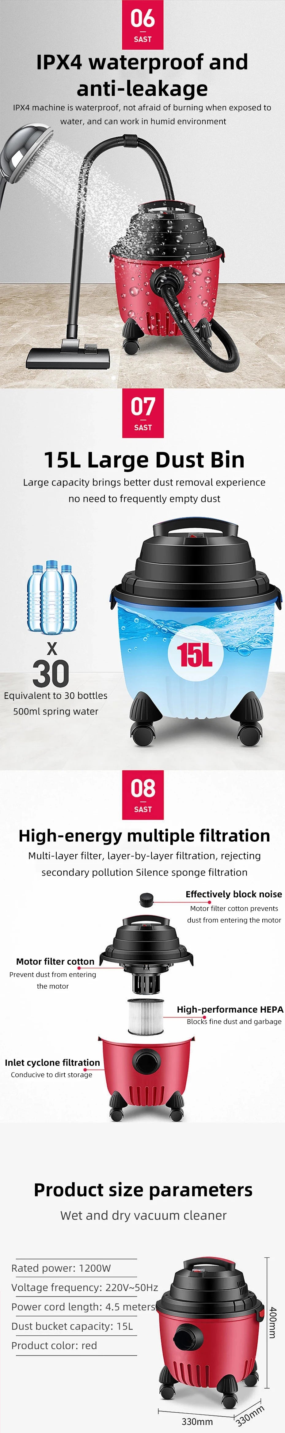 Multifunctional Vacuum Cleaner Handheld Bucket Vacuum Cleaner Dust Collector Strong Suction Wet And Dry Blowing Three-Purpose Va