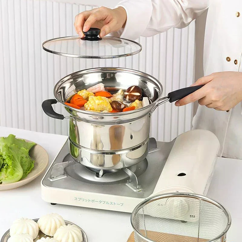 Stainless Steel Fryer Pot With Strainer Basket And Handle Portable Multi-functional Deep Frying Pot For French Fries Seafood