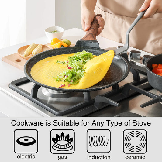 KORDISEN Pizza Frying Pan Nonstick 10/12inch Breakfast Fried Eggs Pizza Steak Burger Pancake Pots Induction Cooker Compatible