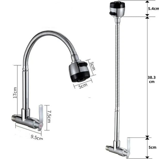 Kitchen Faucet Wall Mount 2 Function Hot and Cold Water Sink Faucet 360 Degree Rotating Sprayer Faucet Bathroom Accessory