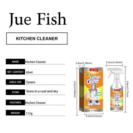 Nettoyant moussant dégraissant pour cuisine Jue-Fish – Spray anti-graisse au citron (60 ml) | Élimine la graisse tenace sur hottes, fours, plaques et grilles – Brillance et propreté