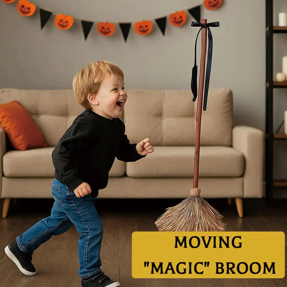 Halloween Floating Witch's Broom Haunted Dancing Broom Moving Broomstick Magic Enchanter Sorceress Carnival Party Costume Props