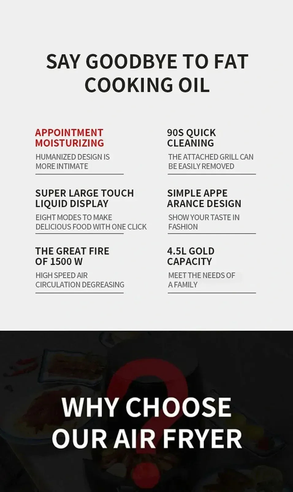 6L Air Fryer Multi-functional Intelligent Touch Screen Oven Large Capacity Electro Mechanical  Deep Fryer for Home  Airfryer