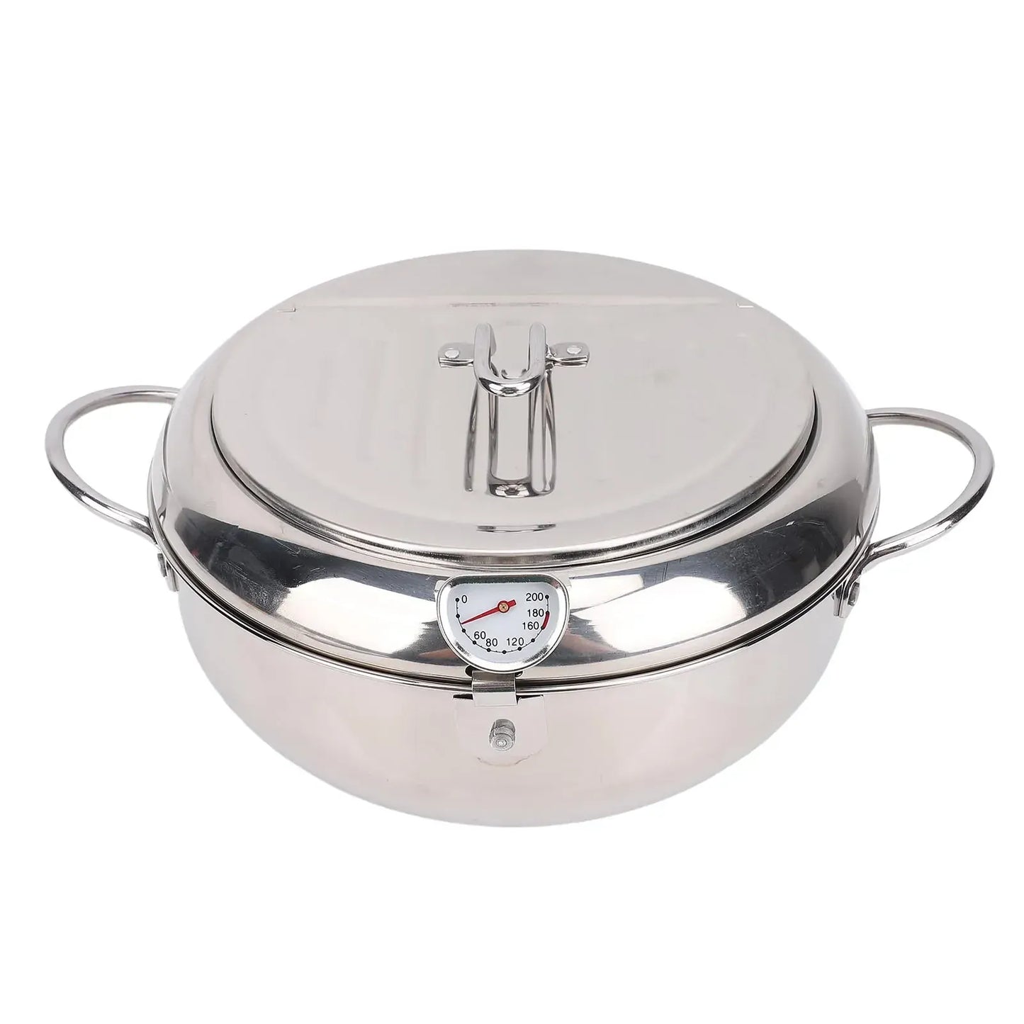 Frying Pot 3.2L Double Ear 201 Stainless Steel  Fryer Pot with Oil Drip Drainer Rack Thermometer for Tempura 3.2L Frying Pot