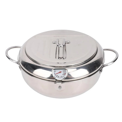 Frying Pot 3.2L Double Ear 201 Stainless Steel  Fryer Pot with Oil Drip Drainer Rack Thermometer for Tempura 3.2L Frying Pot