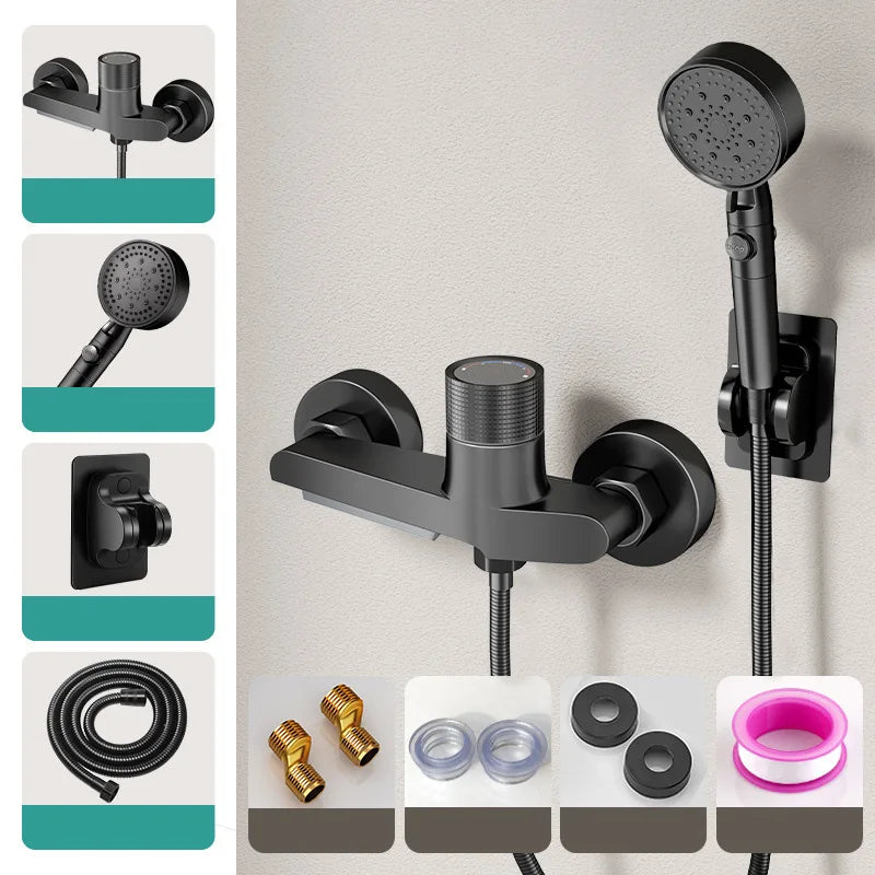 Waterfall Bathtub Faucet Set Handheld Shower Head Wall Mounted Brass Bathroom Tub Filler Waterfall Spout Hot and Cold Mixer Tap