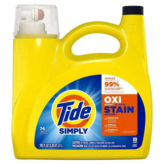 Ultra Powerful Tide Simply OXI Boost Ultra Stain Release Laundry Detergent 105 oz 74 Loads s Tough Stains 99% Removal Refreshing