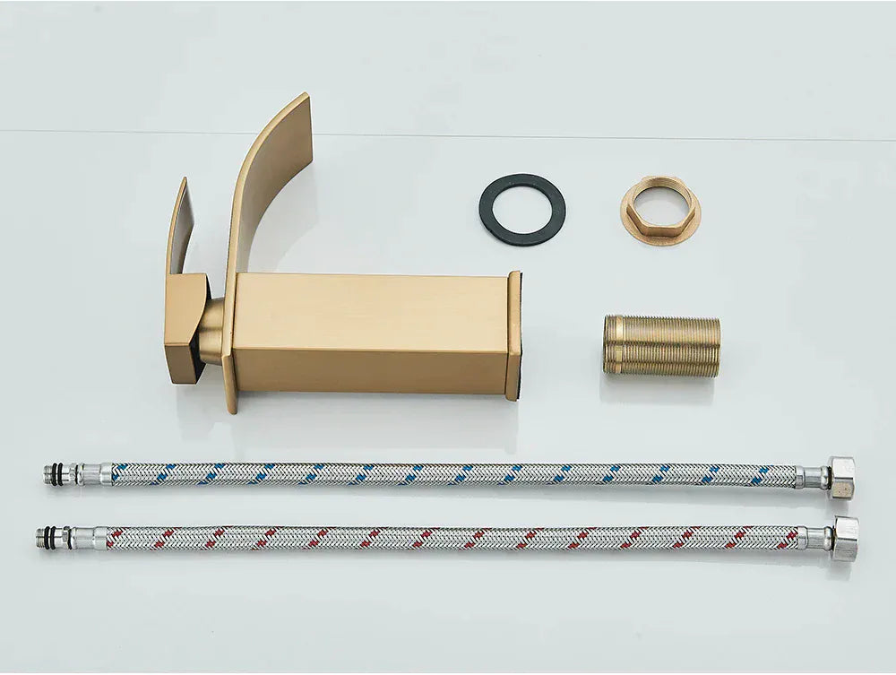 Brushed Golden Basin Faucets Elegant Waterfall Bathroom Sink Faucet Single Lever Hole Deck Mount Brass  Mixer Taps