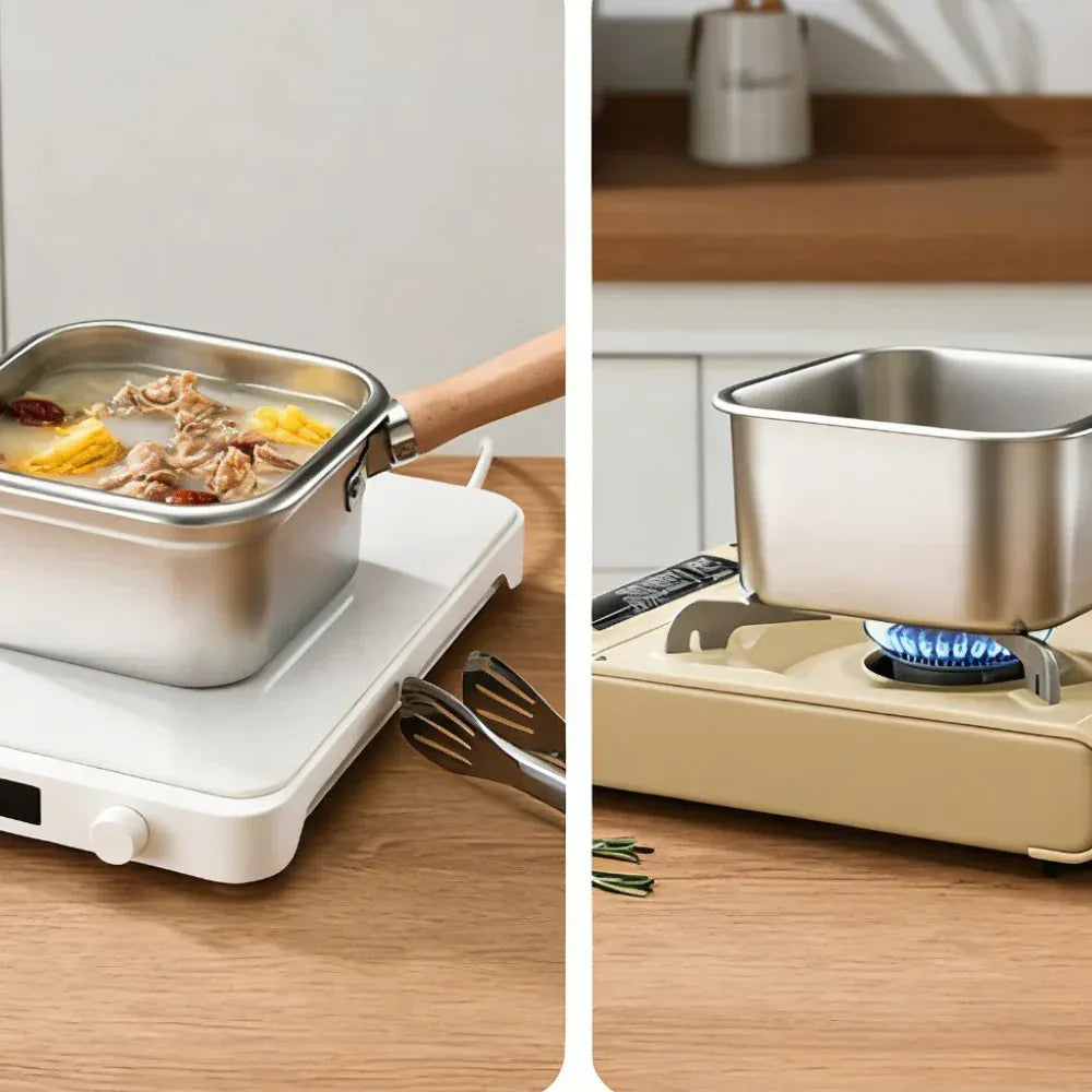 MultiFunction Frying Cooker Set Portable Stainless Steel Deep Fryer Pot with Basket Tongs Oil Drip Rack Household Frying Pan Set