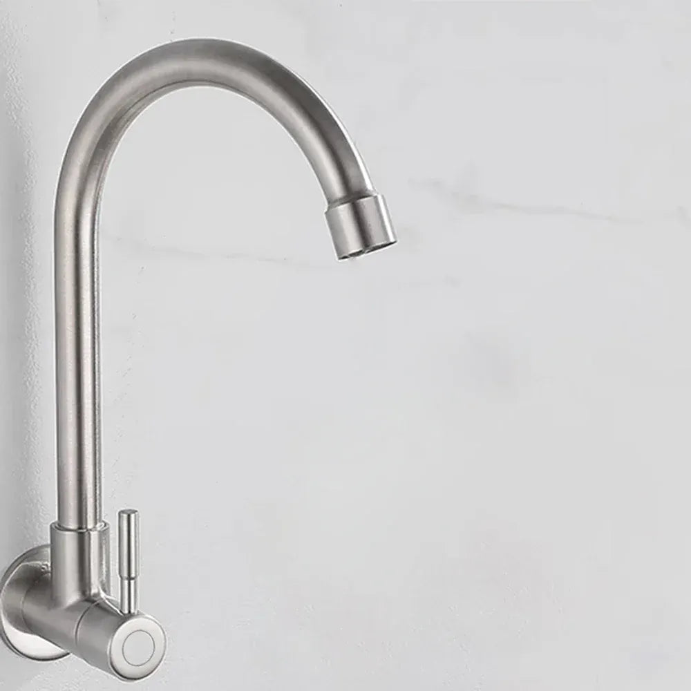 Kitchen Faucet Stainless Steel Wall Mounted Single Cold Water Faucet Lower Curve Faucet Wall Sink Water Tap Premium Quality