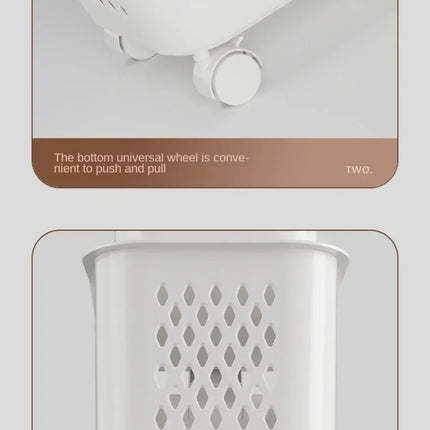 Laundry Storage Rack Basket Multilayer Dirty Clothes Storage Basket With Wheel Large Capacity Household Bathroom Shelf Organizer - E-menage