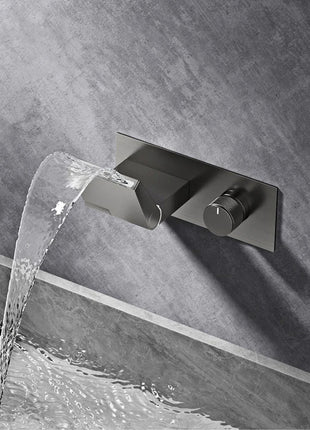 Luxury gun gray brass wall mounted bathroom faucet with LED digital display Single handle hot & cold water embedded bathroom Tap