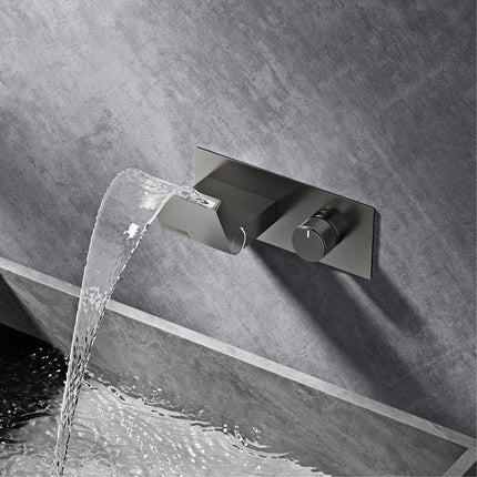 Robinet de salle de bain mural de luxe en laiton gris anthracite avec affichage numérique LED. Robinet de salle de bain monocommande avec eau chaude et froide intégrée.