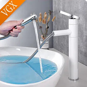 Robinet de salle de bain multifonctionnel VGX, mitigeur de lavabo extractible, robinet de lavabo avec indicateur de température LED, rotation à 360°, robinetterie Crane en laiton blanc