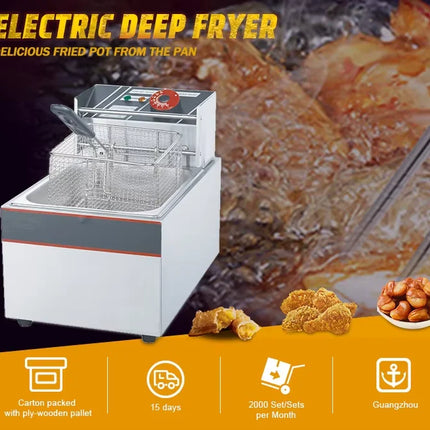 6L 1.5KW Commercial Electric Deep Fryer - Fast Heating, Stainless Steel, Easy Clean, 3-Tier Basket, for Fast Food Restaurant