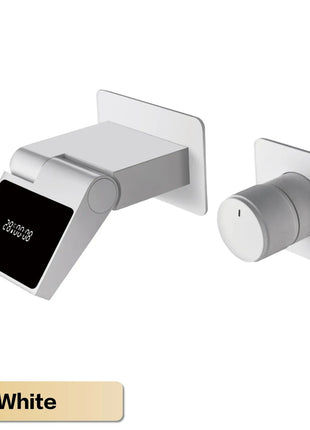 Luxury gun gray brass wall mounted bathroom faucet with LED digital display Single handle hot & cold water embedded bathroom Tap