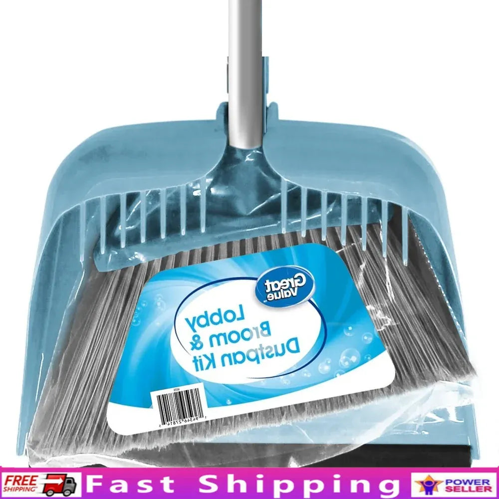 Lobby Broom Dustpan Kit Compact Design Long Handle Easy Transfer Comb Included Perfect Quick Clean Ups Home Office