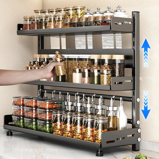 3-Tier Spice Rack – Black Metal | Adjustable &amp; Space-Saving