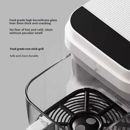 Friteuse à air chaud 1200 W avec panier en verre transparent - Four multifonction sans retournement, poignée isolante, 8 modes de cuisson, usage domestique