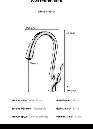 AITANA Modern Luxury Golden Brass Kitchen Faucet Pull-Out Design Single Handle for Hot And Cold Water 3 Functions Sink Faucet