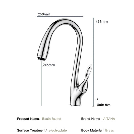 Robinet de cuisine moderne et luxueux AITANA en laiton doré, à douchette extractible et poignée unique pour eau chaude et froide, 3 fonctions.