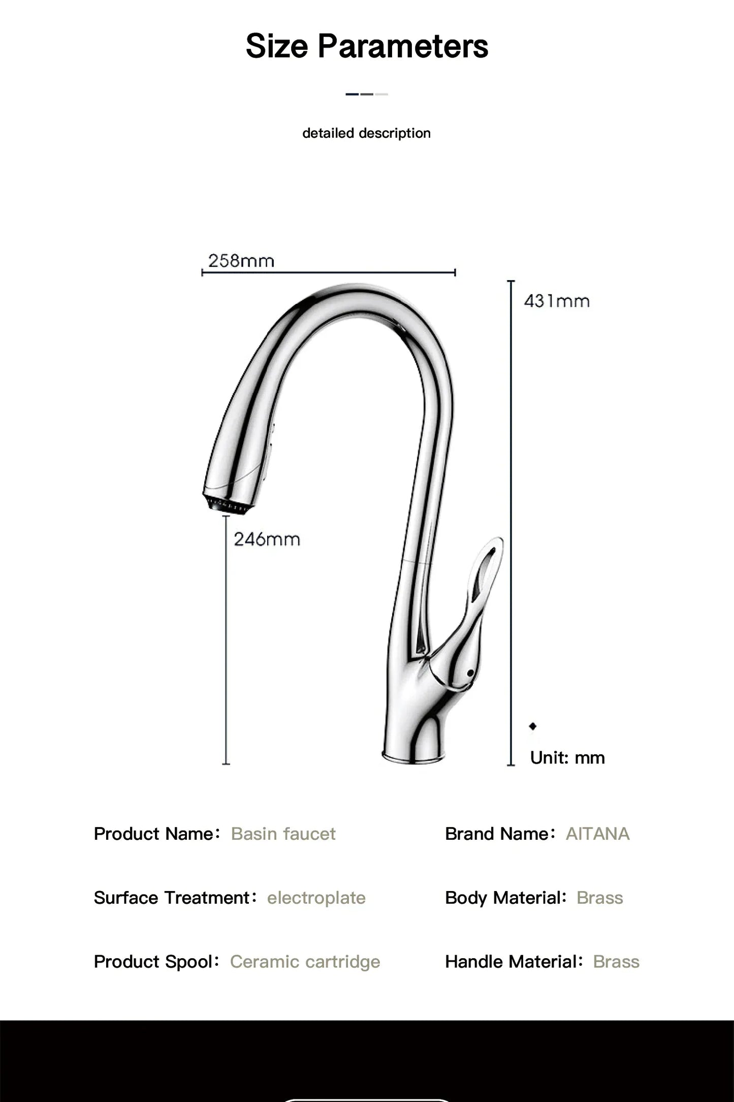 AITANA Modern Luxury Golden Brass Kitchen Faucet Pull-Out Design Single Handle for Hot And Cold Water 3 Functions Sink Faucet