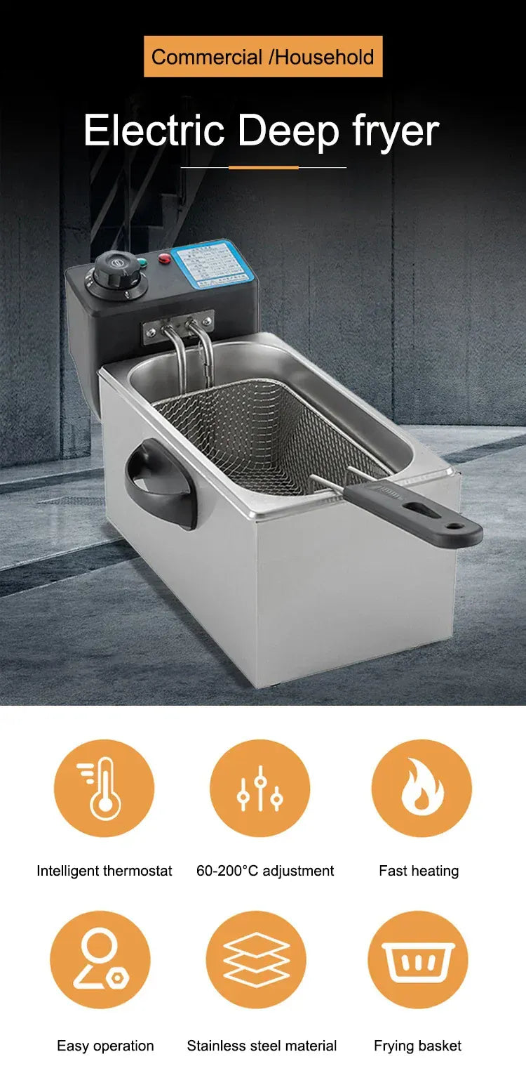 4L Electric Deep Fryers Oil Oven Adjustable Thermostat Fried Chicken Grill French Fries Frying Machine Heating Cooker 2000W