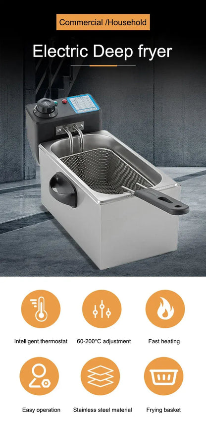 4L Electric Deep Fryers Oil Oven Adjustable Thermostat Fried Chicken Grill French Fries Frying Machine Heating Cooker 2000W