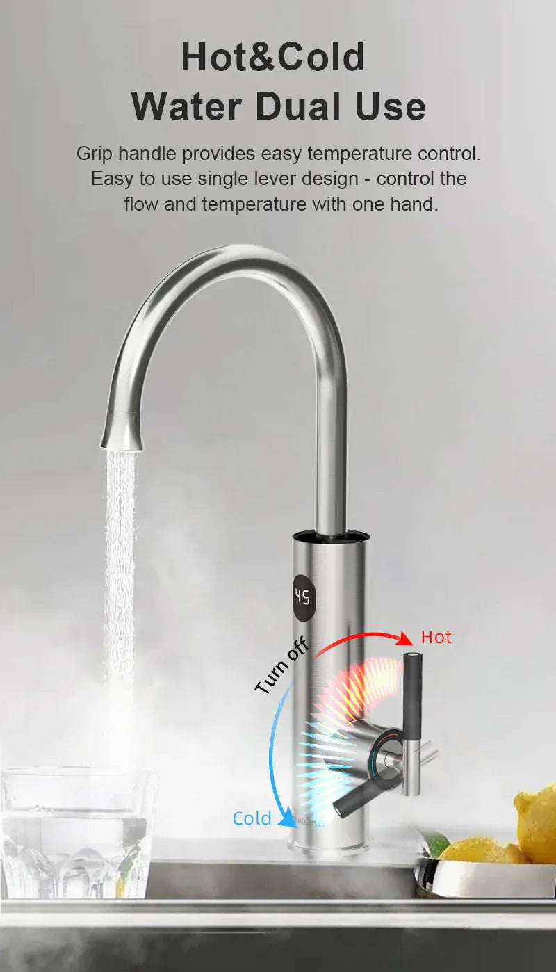 Briwellna Electric Water Heater Kitchen Faucet 2 In 1 With Digital Display Stainless Steel 220V Electric Tap Geyser Robinet
