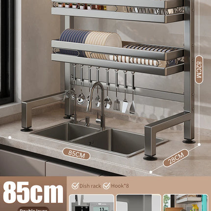Égouttoir à vaisselle double couche pour évier de cuisine, étagère de rangement pour vaisselle, égouttoir multifonctionnel, accessoires de rangement pour plan de travail