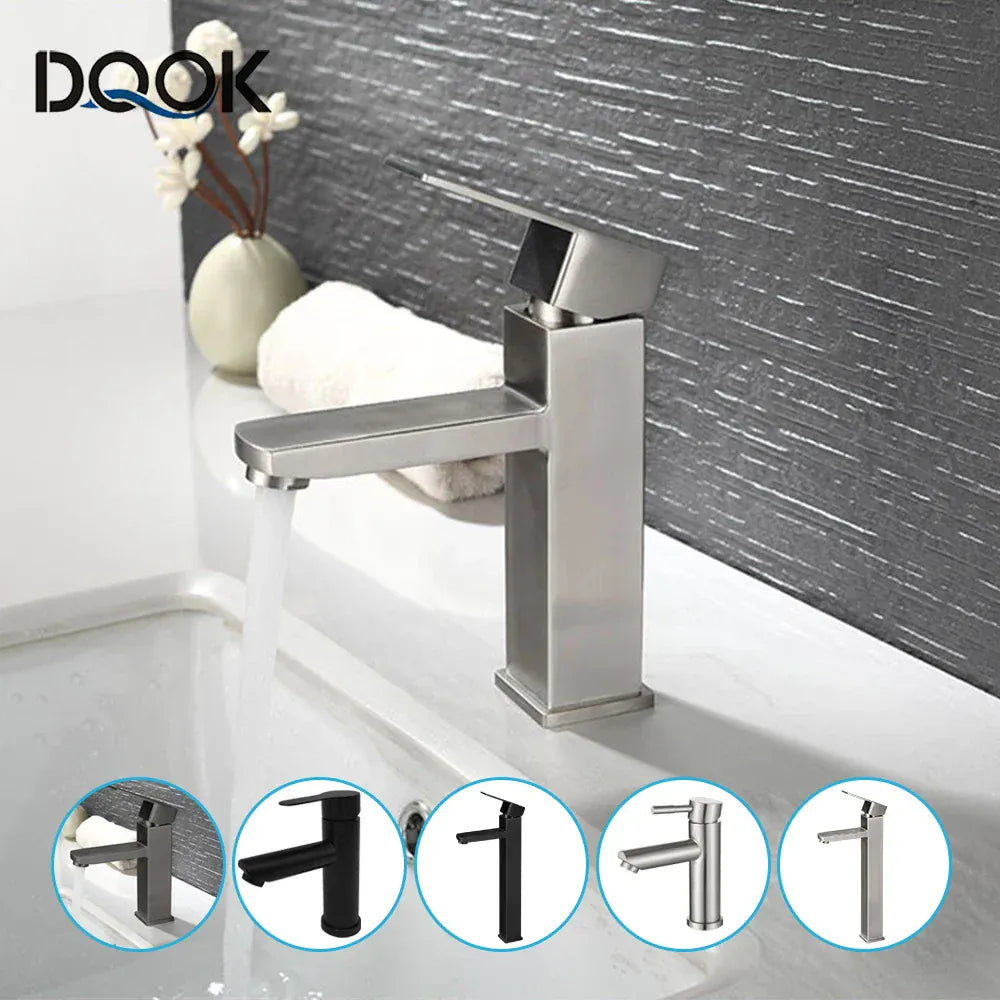 Basin Sink Bathroom Faucet Deck Mounted Hot Cold Water Basin Mixer Taps Matte Black Lavatory Sink Tap Crane（hose not  include）