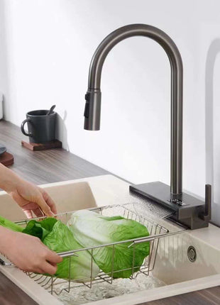 Waterfall Kitchen Faucet Temperature Display For Hot and Cold Water Pull Out Deck Mounted Sink Tap