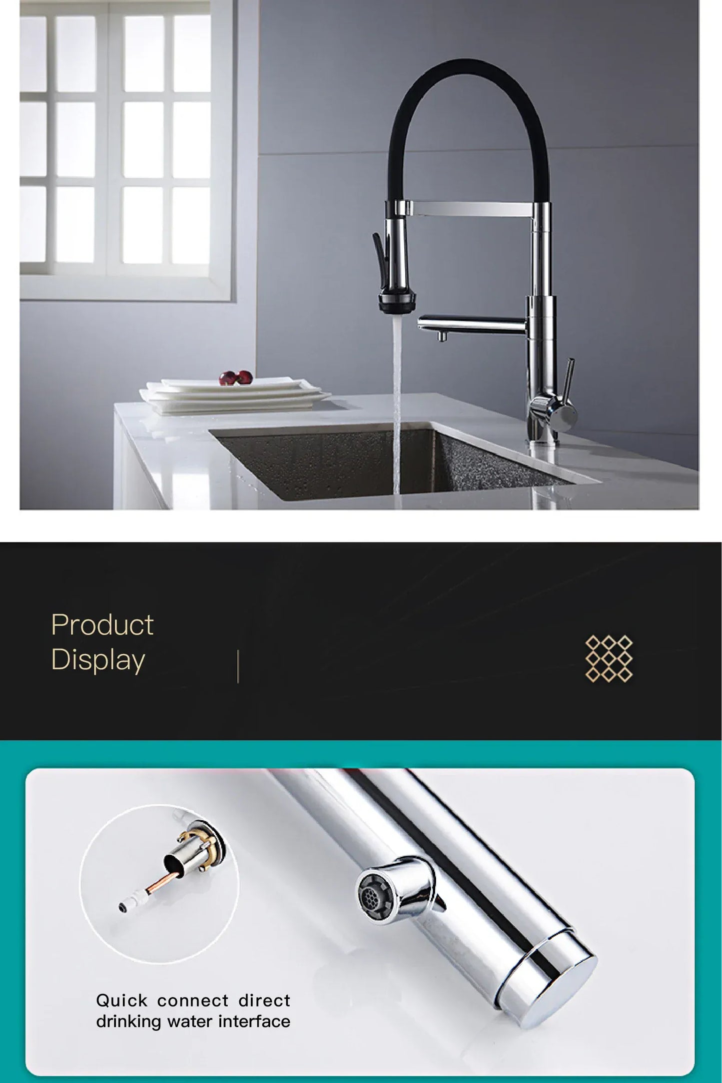 Luxury chrome brass kitchen faucet magnetic suction design with filtered water single hole cold and hot dual control sink faucet