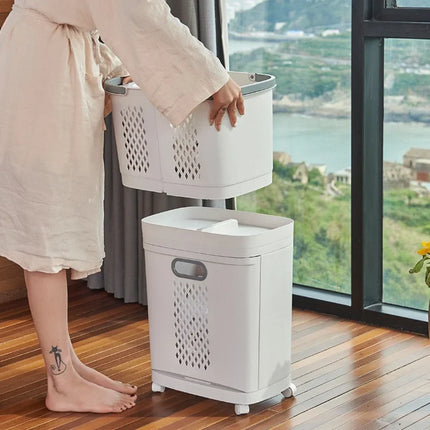 Plastics Laundry Basket Bathroom Dirty Clothe Basket with Wheel Household Multi-Layer Laundry Baskets for Storing Dirty Clothes - E-menage