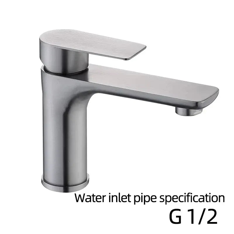 Brushed/Gray Bathroom Sink Faucet Hot and Cold Mixer Faucet Countertop Mount 304 Stainless Steel Single Handle