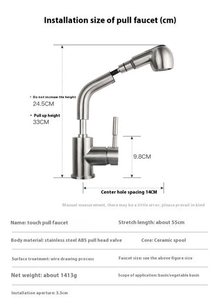 Modern Electric Faucet Brass Stainless Steel Pull-Out Wash Basin Hot Cold Water Basin Tap Touch Control for Household Bathroom