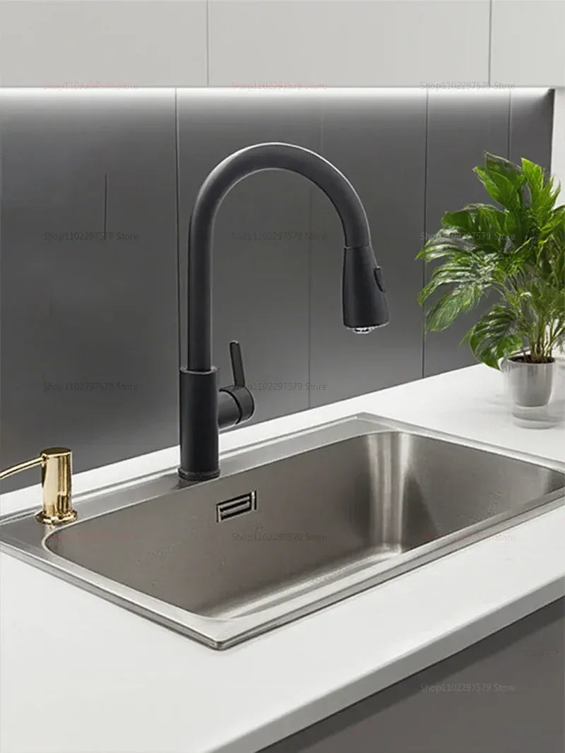 2025 New Stainless Steel Kitchen Faucet Pull Out Sink Mixer Tap with 360 Swivel Spray Head Single Hole Durable Easy Install
