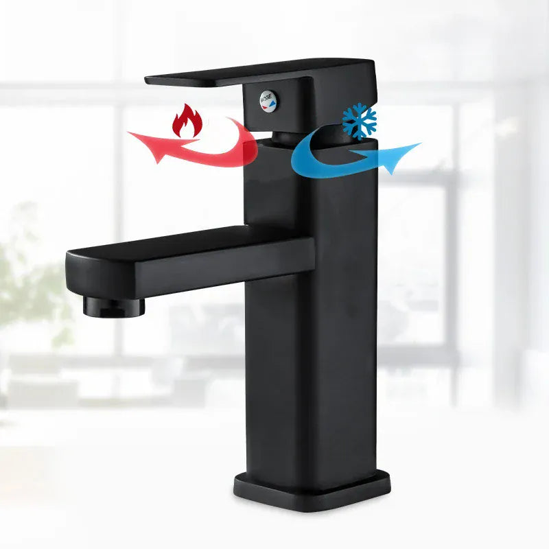 Bathroom Faucet Hot Cold Mixer Tap Deck Mounted Bathroom Basin Faucets Black Square Washbasin Sink Bathtub hot cold water Crane