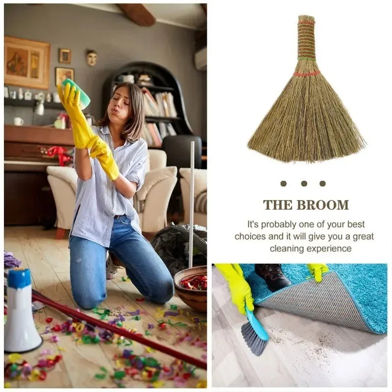 Handwoven Natural Straw Broom Eco Friendly Vintage Style Soft Bristles Cleaning Tool for Hardwood Floors Delicate Surfaces Home