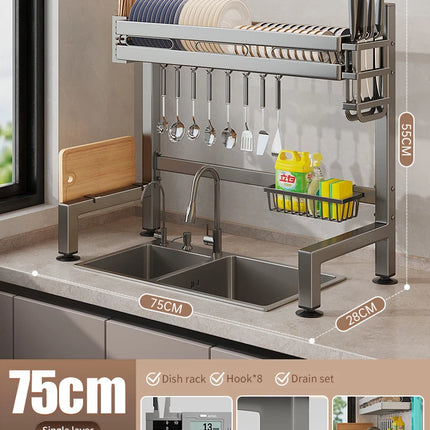 Égouttoir à vaisselle double couche pour évier de cuisine, étagère de rangement pour vaisselle, égouttoir multifonctionnel, accessoires de rangement pour plan de travail