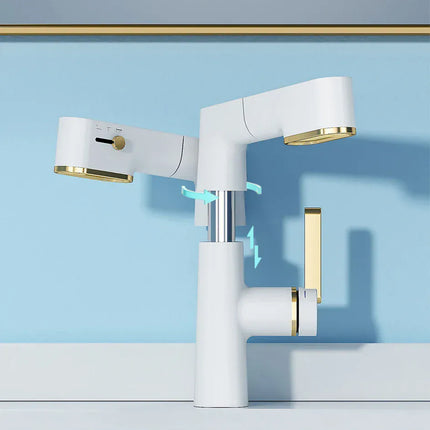 Robinet de salle de bain multifonctionnel VGX, mitigeur de lavabo extractible, robinet de lavabo avec indicateur de température LED, rotation à 360°, robinetterie Crane en laiton blanc