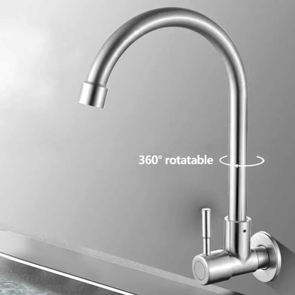 Kitchen Faucet Stainless Steel Wall Mounted Single Cold Water Faucet Lower Curve Faucet Wall Sink Water Tap Premium Quality