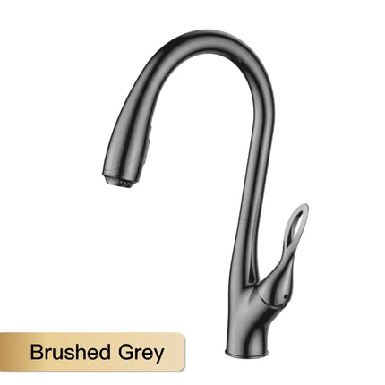 Robinet de cuisine moderne et luxueux AITANA en laiton doré, à douchette extractible et poignée unique pour eau chaude et froide, 3 fonctions.