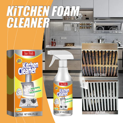 Nettoyant moussant dégraissant pour cuisine Jue-Fish – Spray anti-graisse au citron (60 ml) | Élimine la graisse tenace sur hottes, fours, plaques et grilles – Brillance et propreté
