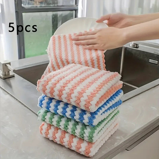 10/40PCS Super Absorbent Dishcloths Coral Fleece Cleaning Cloths Thickened Kitchen Washing Dish Rags Glass Windows Wipe Towels