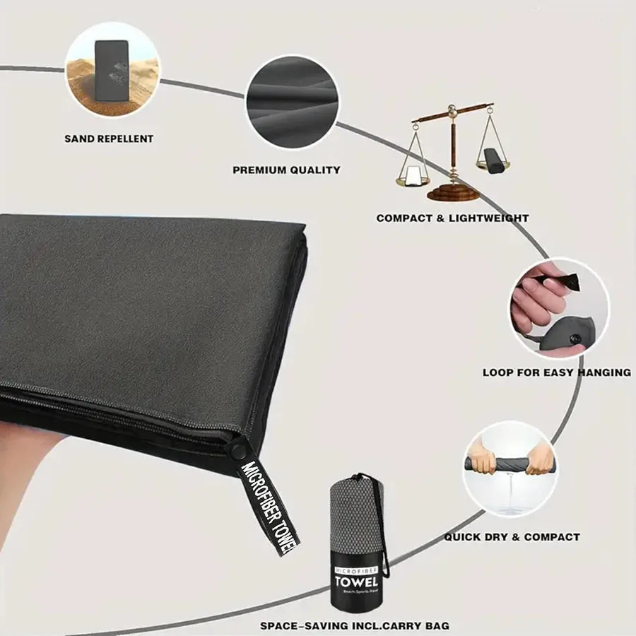 1-pc Microfiber Travel Towel, Quick Dry Towel Super Absorbent Compact Lightweight l for Beach, Gym, Pool, Bath, Yoga, Camping