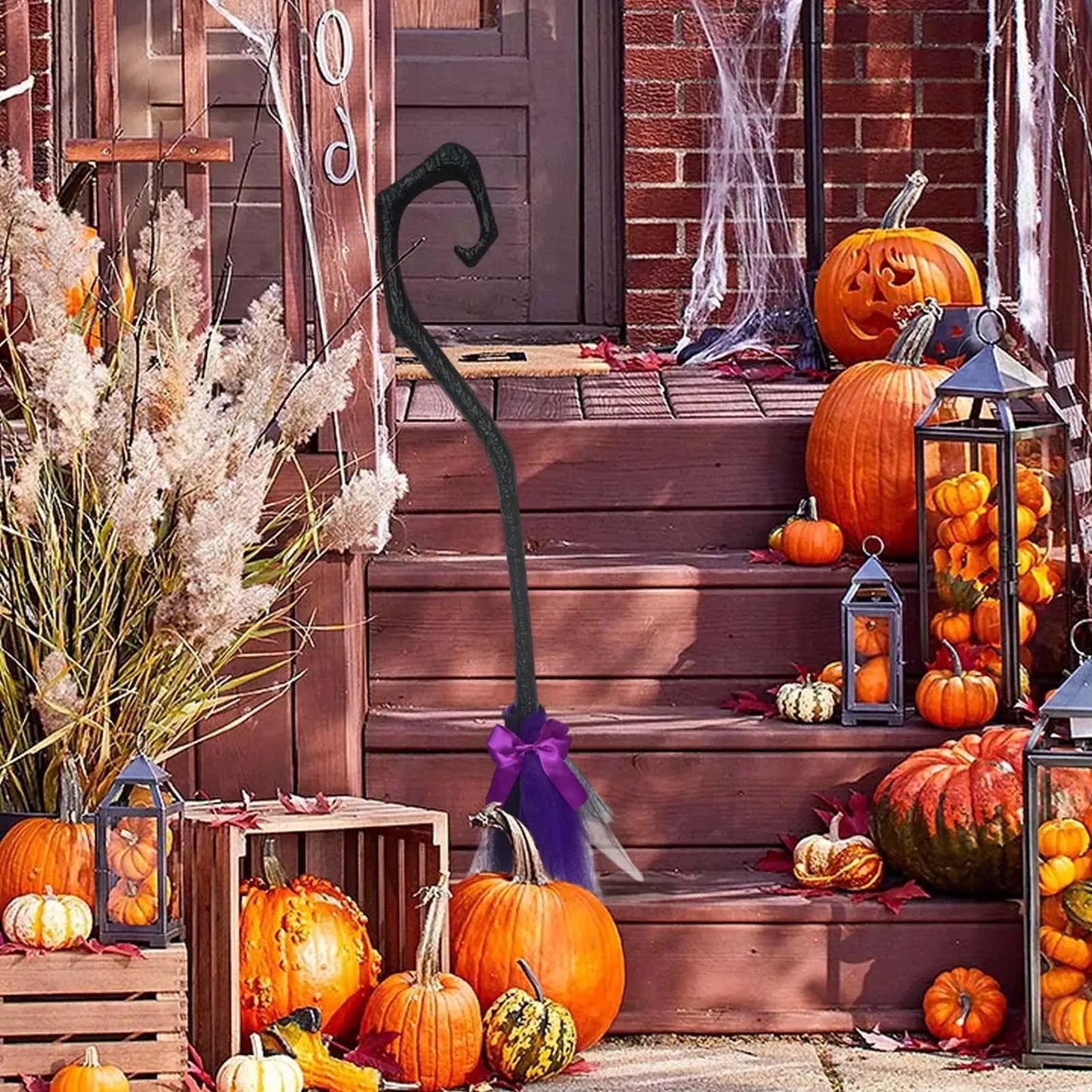 2025 Halloween Witch Broom With Ribbon Portable Witch Broomsticks Broom Props Decorations For Front Door Outside Yard