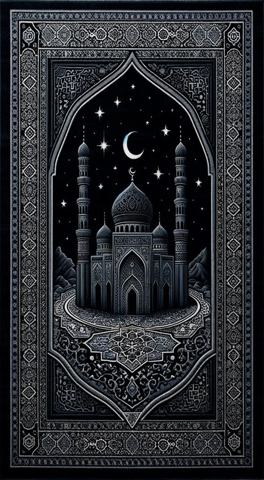 Muslim Mat Rug Meditation Rug Black Prayer Mat Mosque Design Rug Islamic Plush Rug Sajadah Mat Rug Luxury Gift Rug Home Rugs