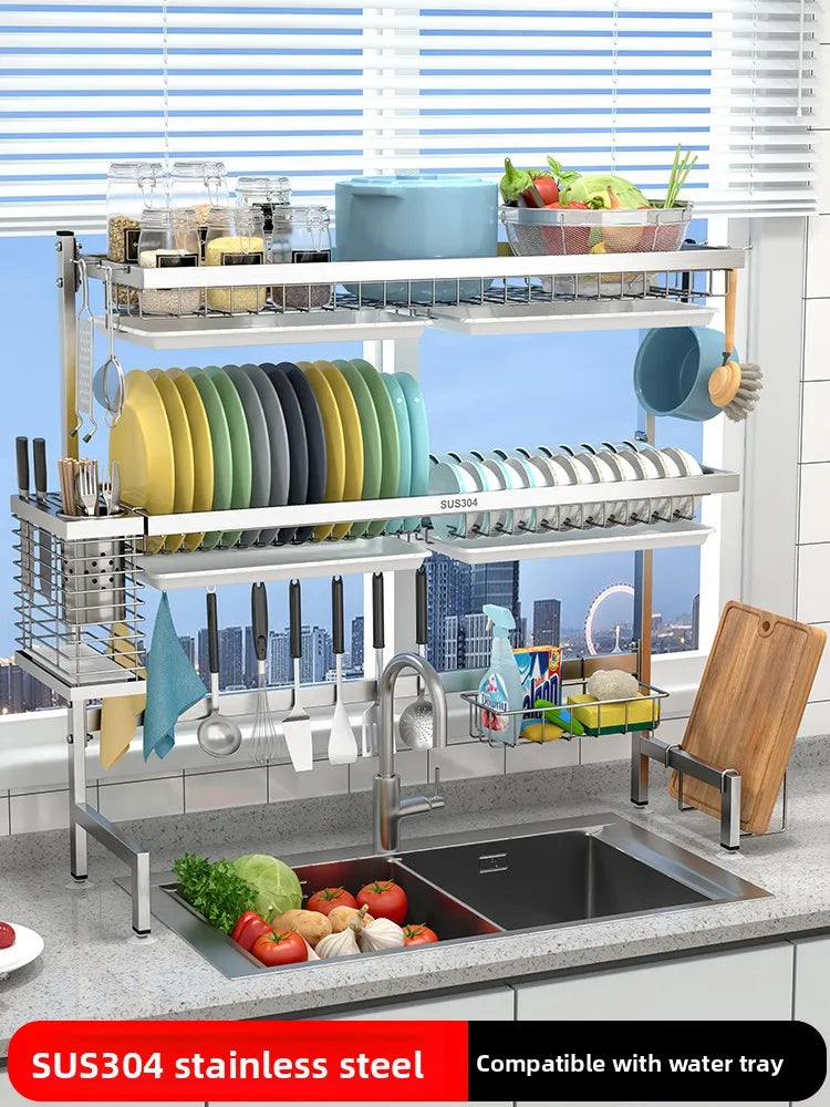 Stainl Steel 304 Kitchen Sink Di Drainer Ra Multi-Function Storage Plate Holder for Diwaing Pool above Countertop